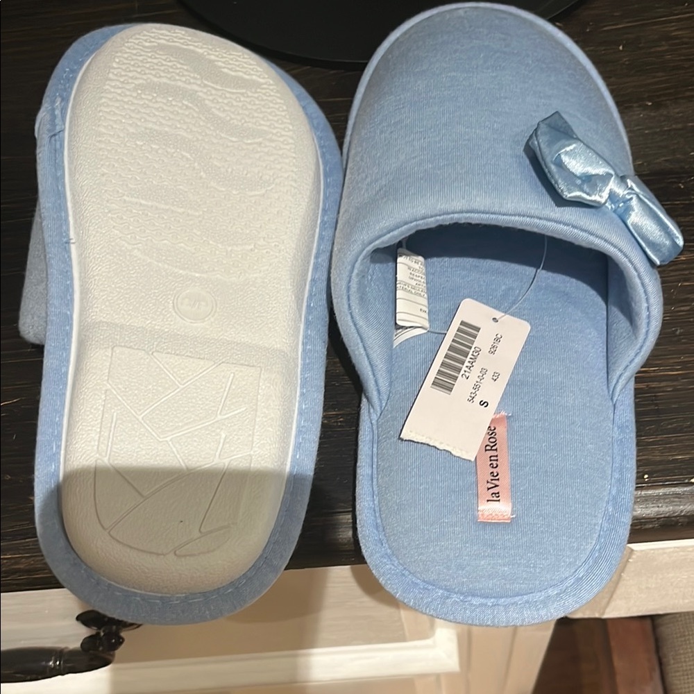 Blue Slippers with Bow Accent